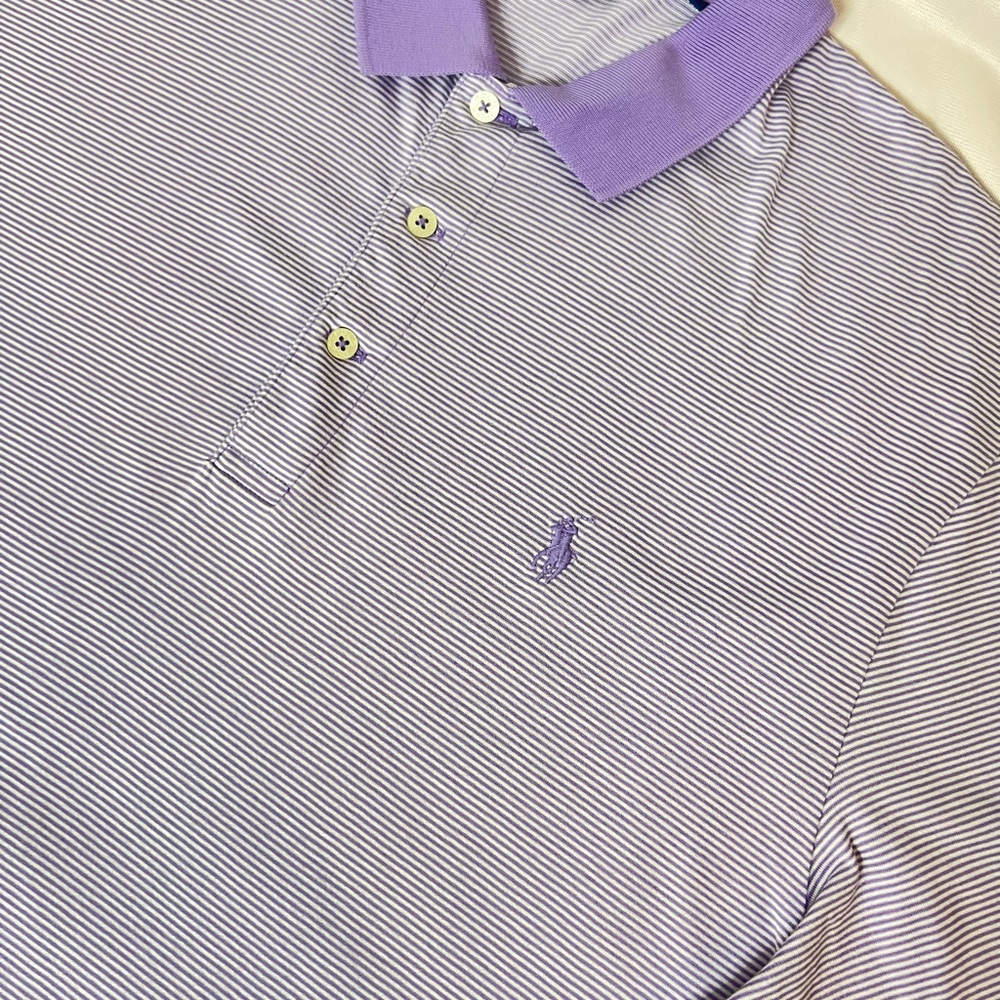 VTG Polo Golf Ralph Lauren Lavender Pony Pima Cotton Striped Size L